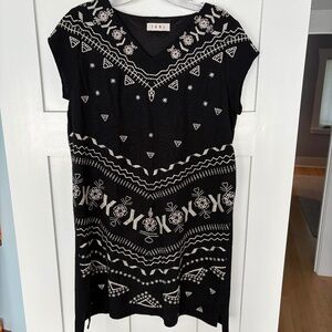 THML Shift Dress, black with cream embroidery- SMALL